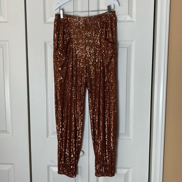 Free People Morelia Sequin Bronze Joggers - Picture 3 of 8
